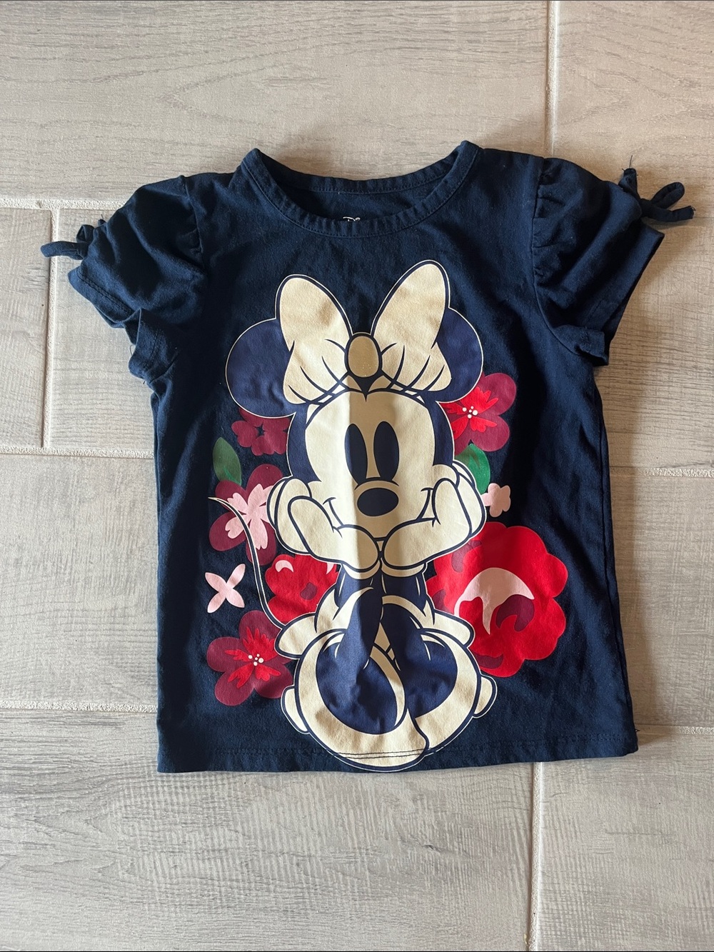 Disney Navy Minnie Mouse Floral Puff Sleeve Tee